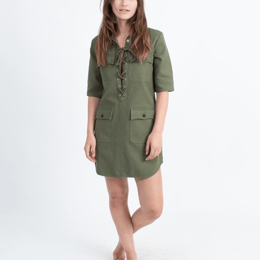 NWT Zadig & Voltaire Record Brodé Tiger Embroidered Shirt Dress Olive Large